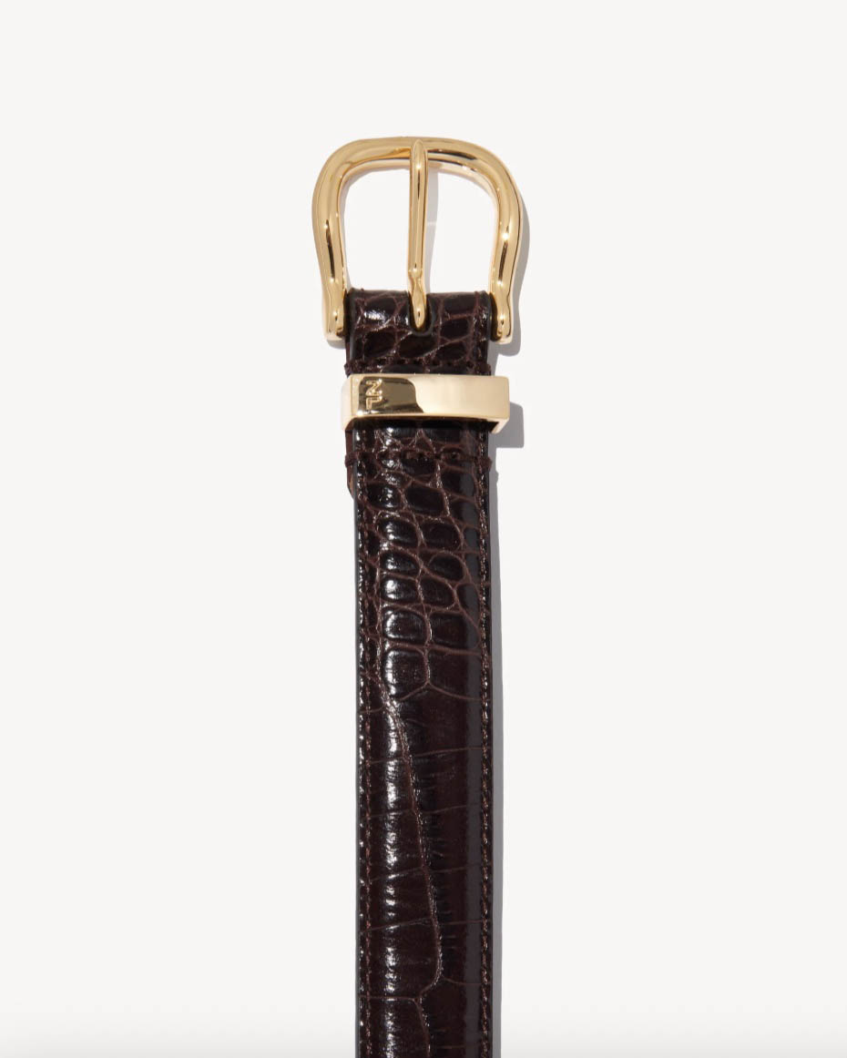 Boutique77 - חגורה Louise Croc Embossed – 11755L39_DARK BROWN W/SHINY BRASS BUCKLE – dark-brown-w-shiny-brass-buckle – 2