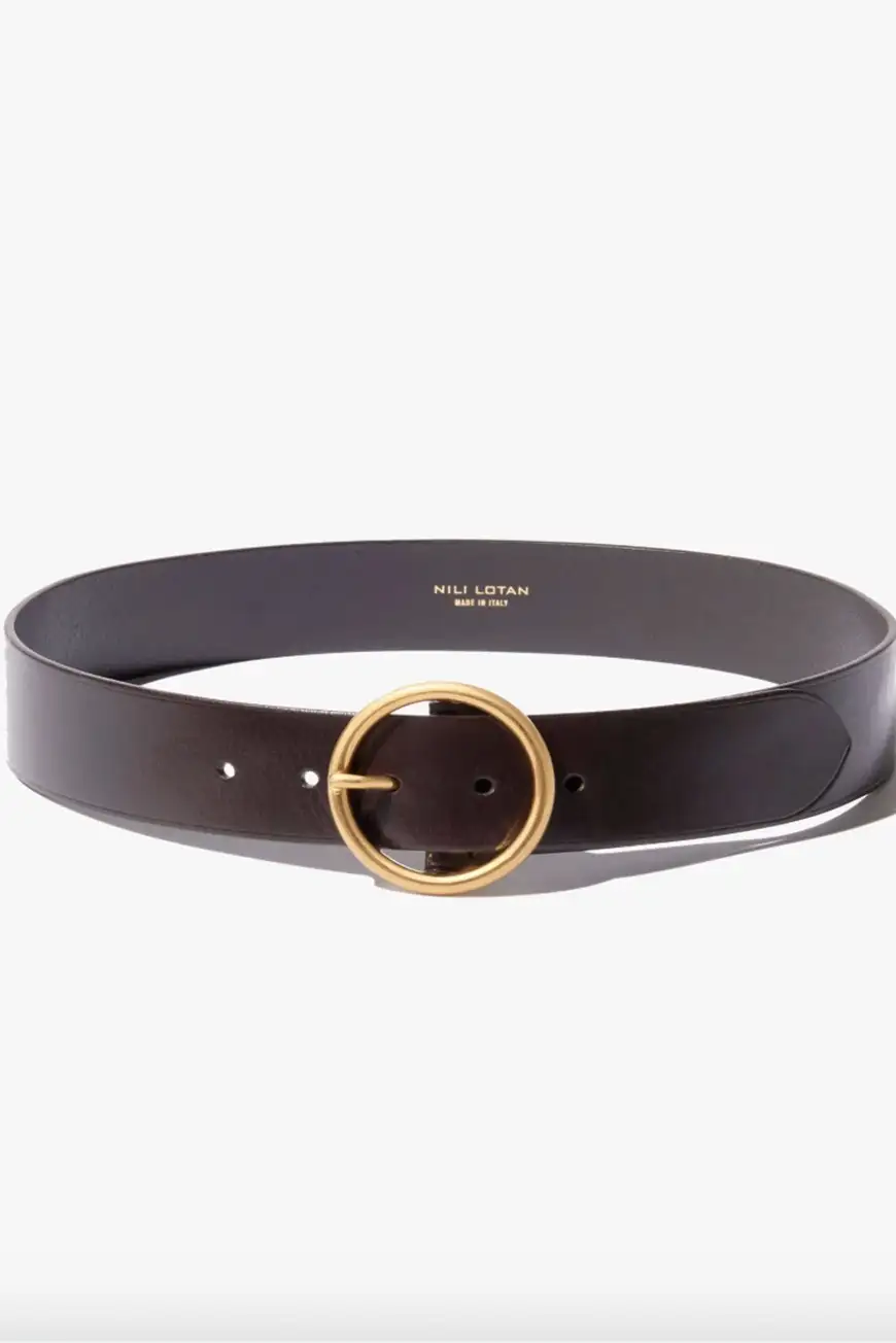 Boutique77 - חגורה Avery – 12815L38_DARK BROWN W/ANTIQUE BRASS BUCKLE – dark-brown-w-antique-brass-buckle – 1