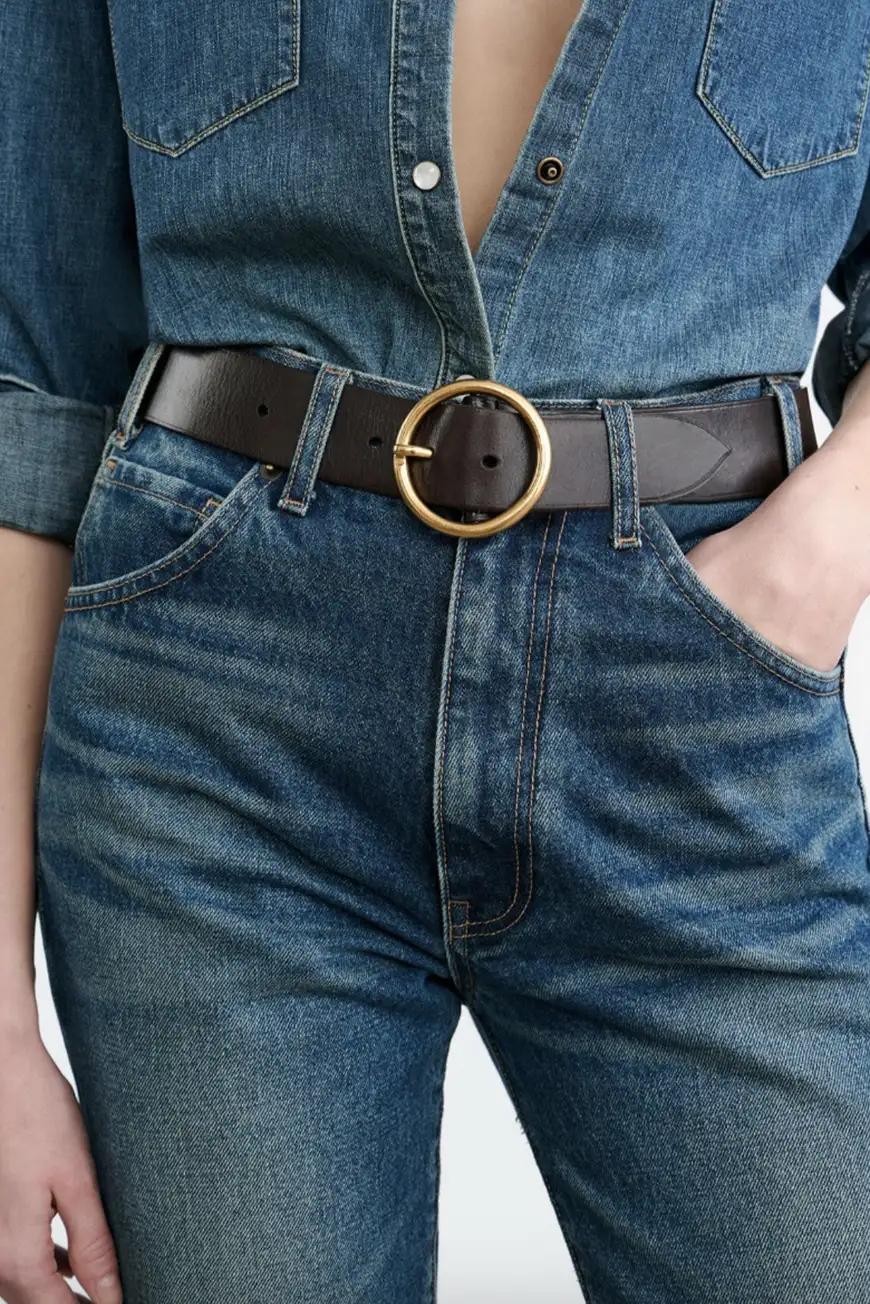 Boutique77 - חגורה Avery – 12815L38_DARK BROWN W/ANTIQUE BRASS BUCKLE – dark-brown-w-antique-brass-buckle – 1