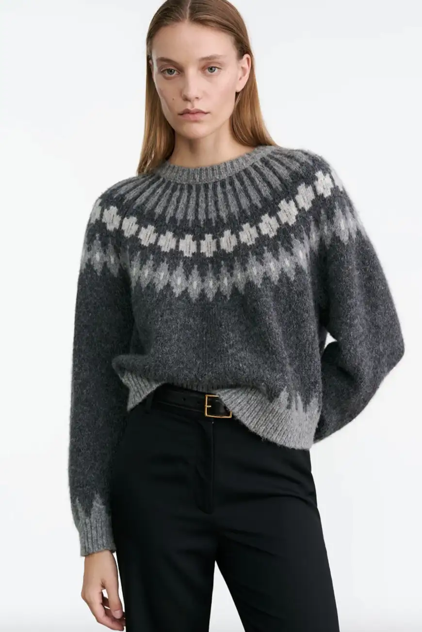 Boutique77 - סוודר Arleth – 81213Y003_GREY FAIR ISLE – grey-fair-isle – 1