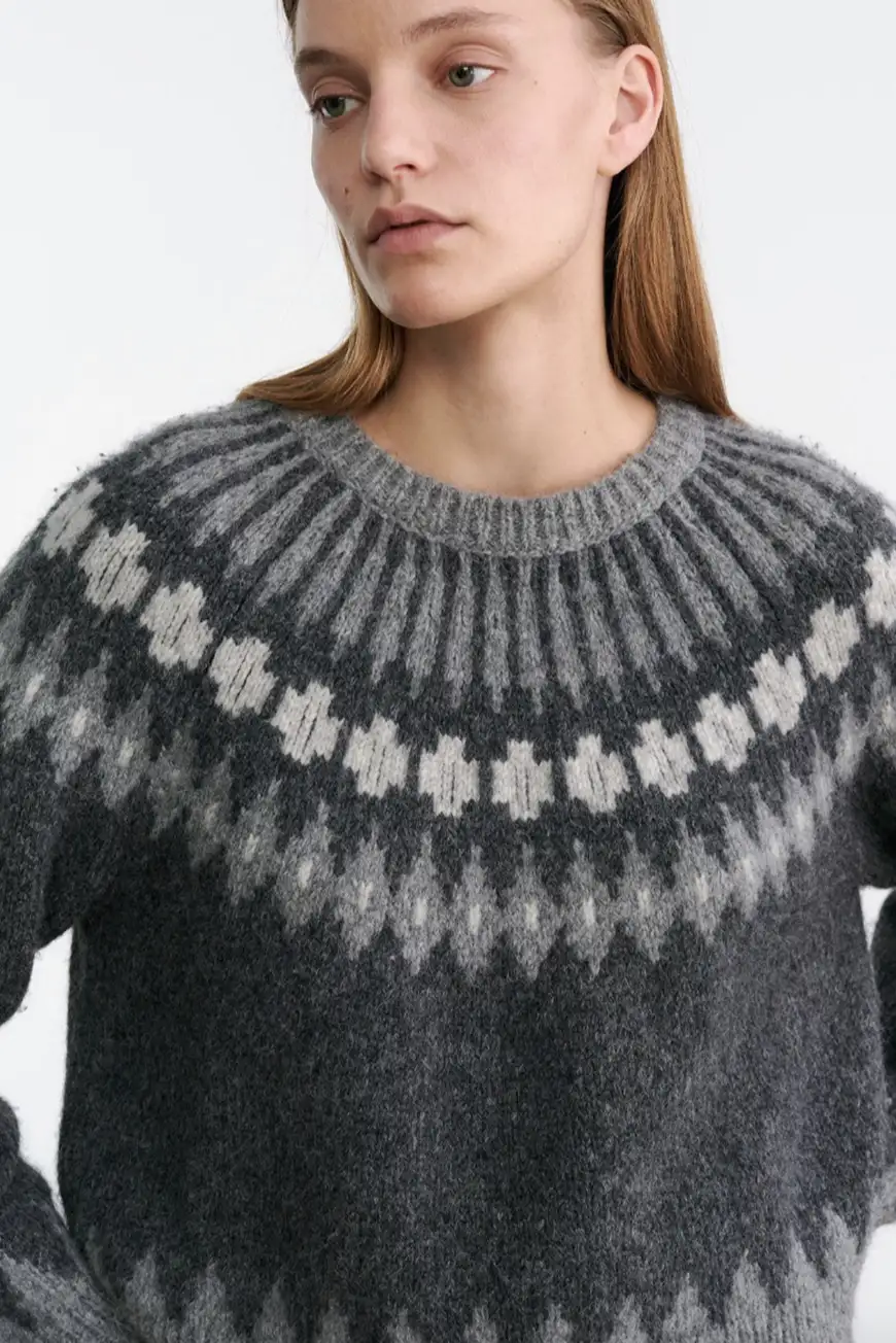 Boutique77 - סוודר Arleth – 81213Y003_GREY FAIR ISLE – grey-fair-isle – 3