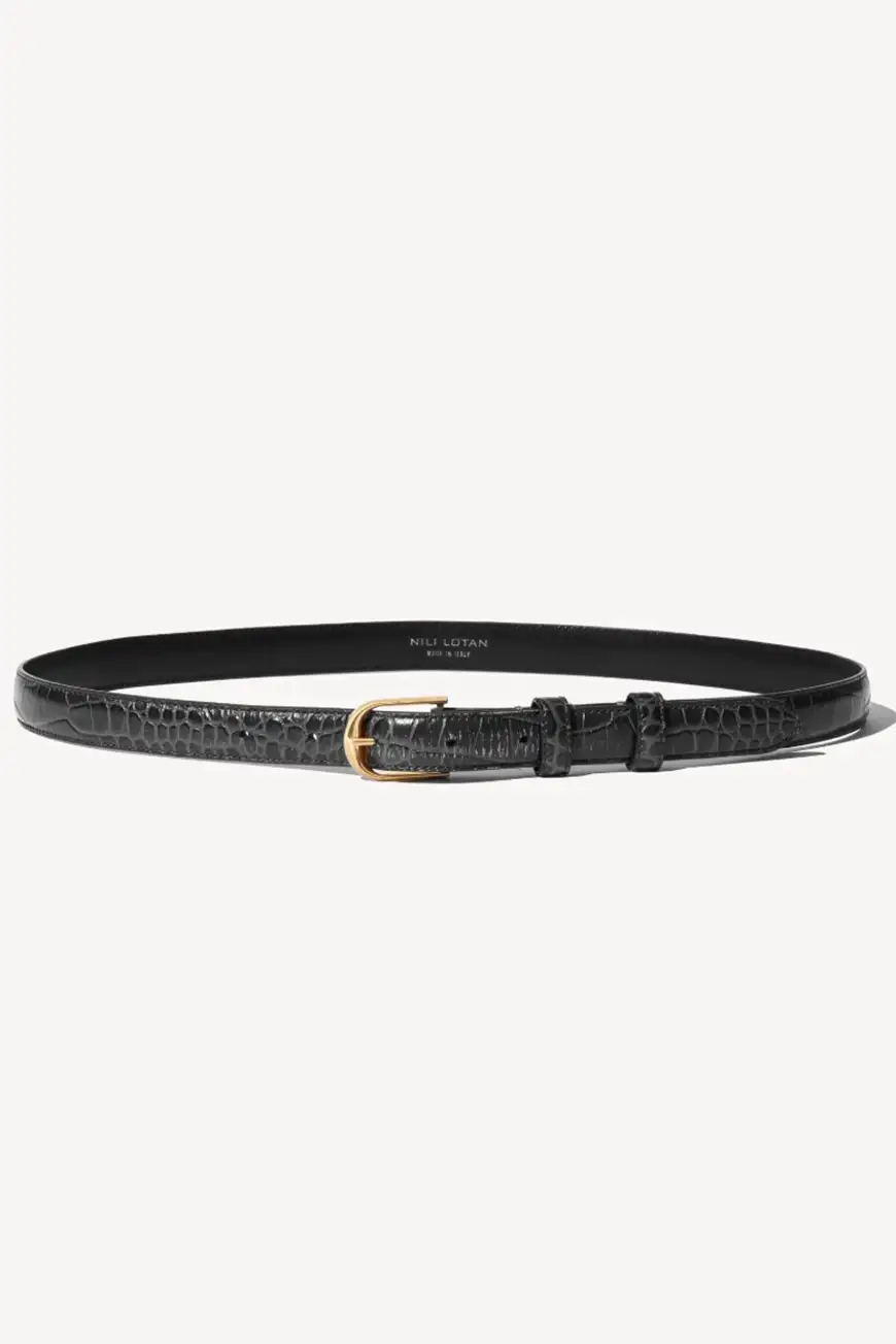 Boutique77 - חגורה Jane Croc Embossed – B0002L39_BLACK W/SHINY BRASS BUCKLE – black-w-shiny-brass-buckle – 1