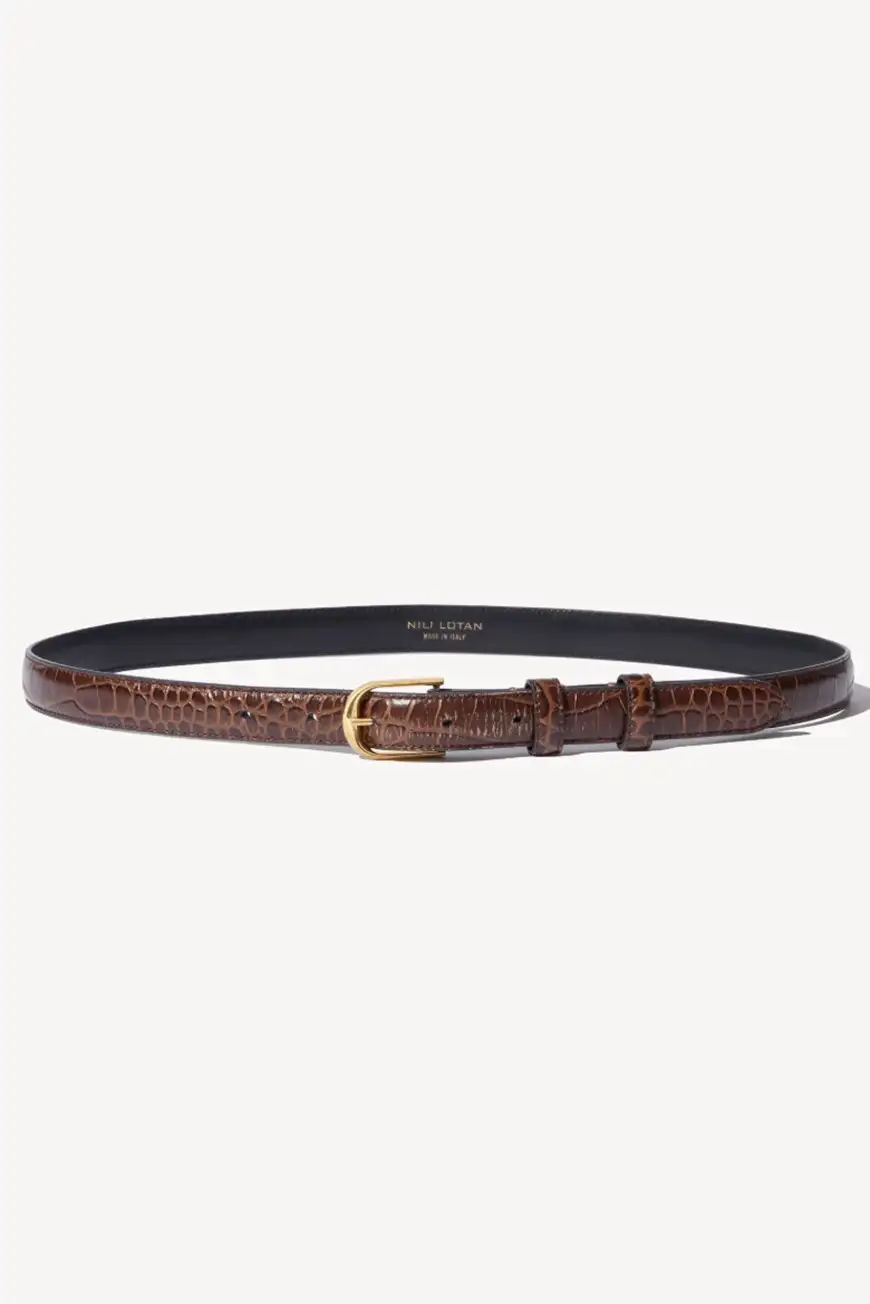 Boutique77 - חגורה Jane Croc Embossed – B0002L39_DARK BROWN W/SHINY BRASS BUCKLE – dark-brown-w-shiny-brass-buckle – 1
