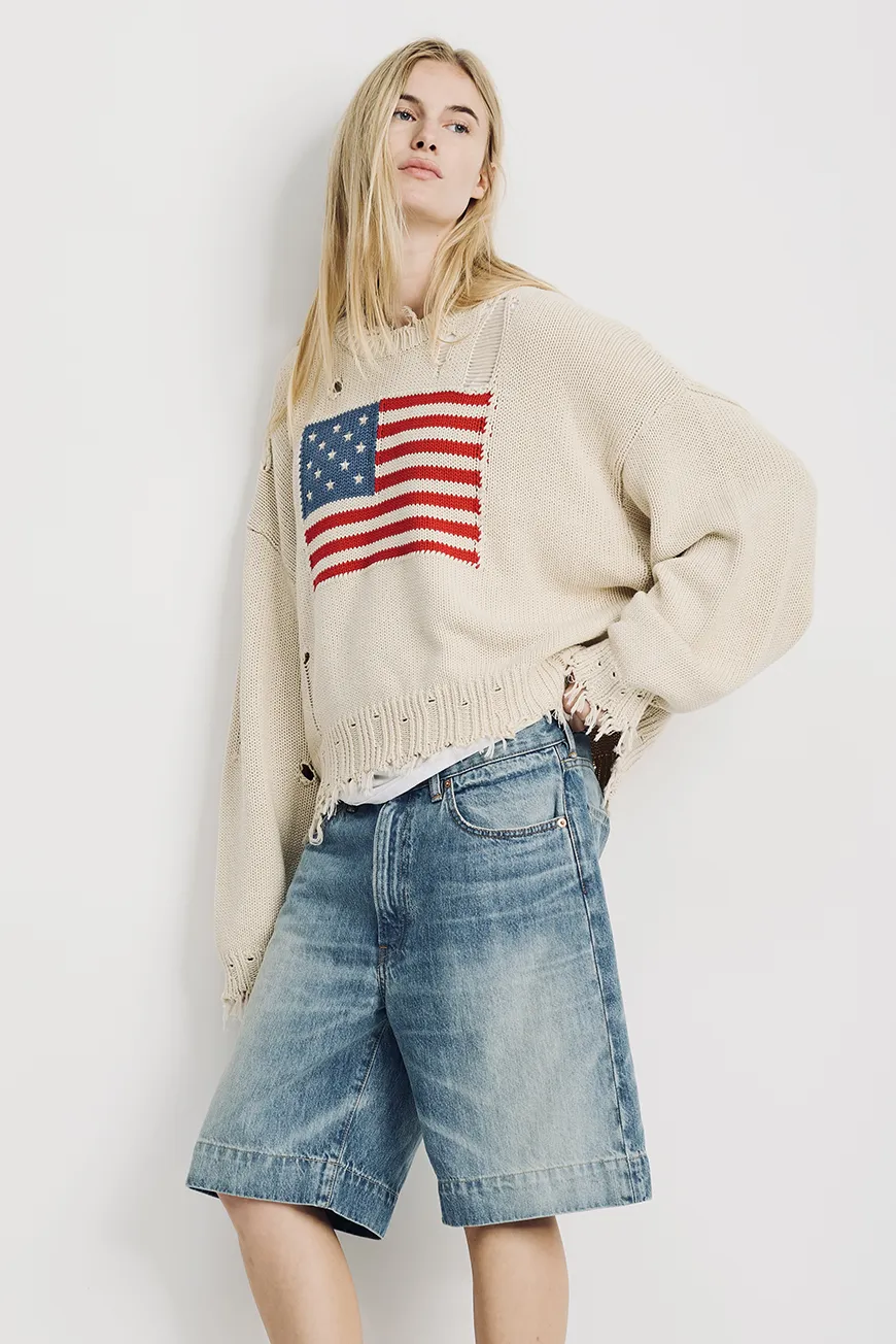 Boutique77 - סוודר Oversized Cropped American Flag – DSWWY0095192 – oatmeal – 1