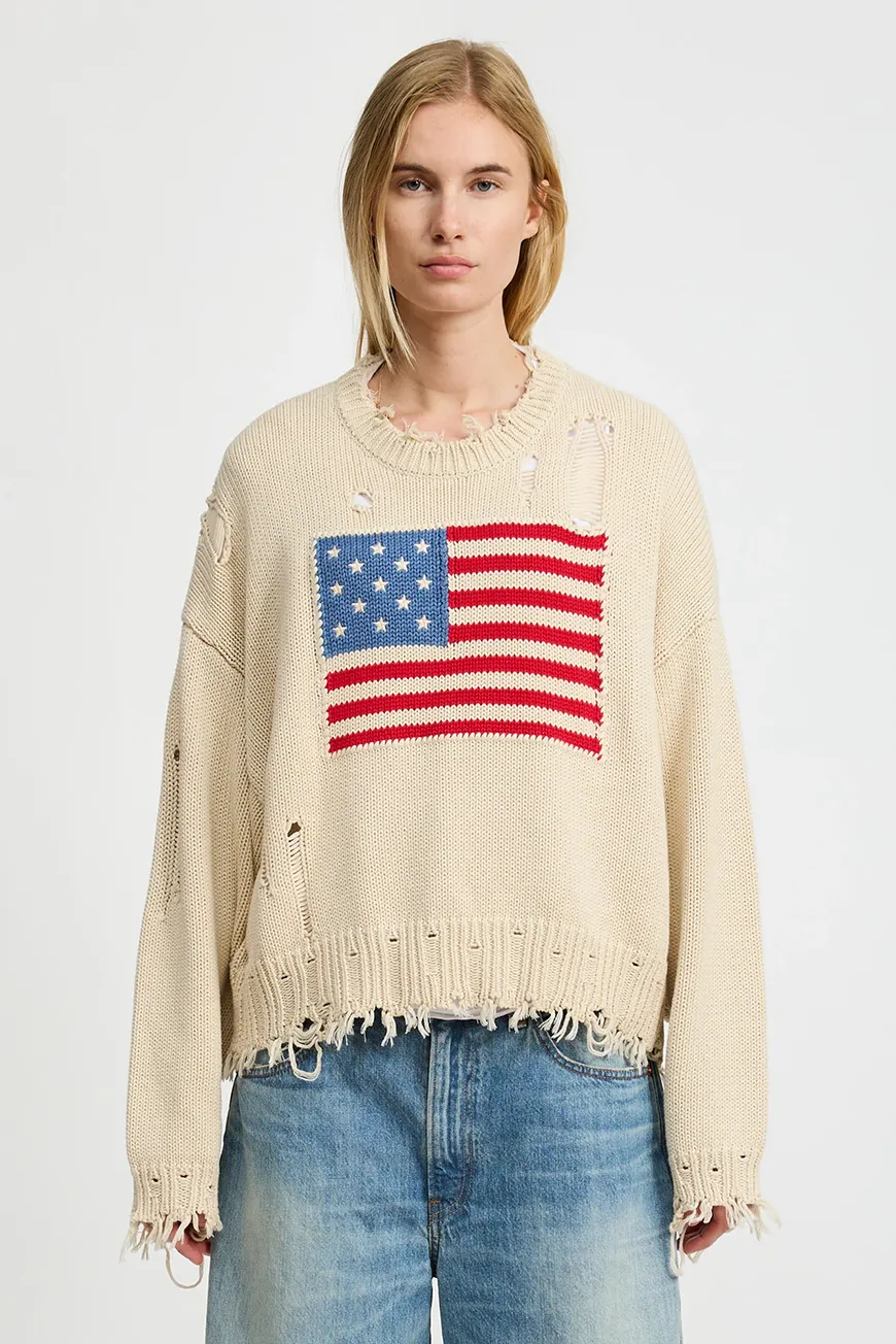 Boutique77 - סוודר Oversized Cropped American Flag – DSWWY0095192 – oatmeal – 1