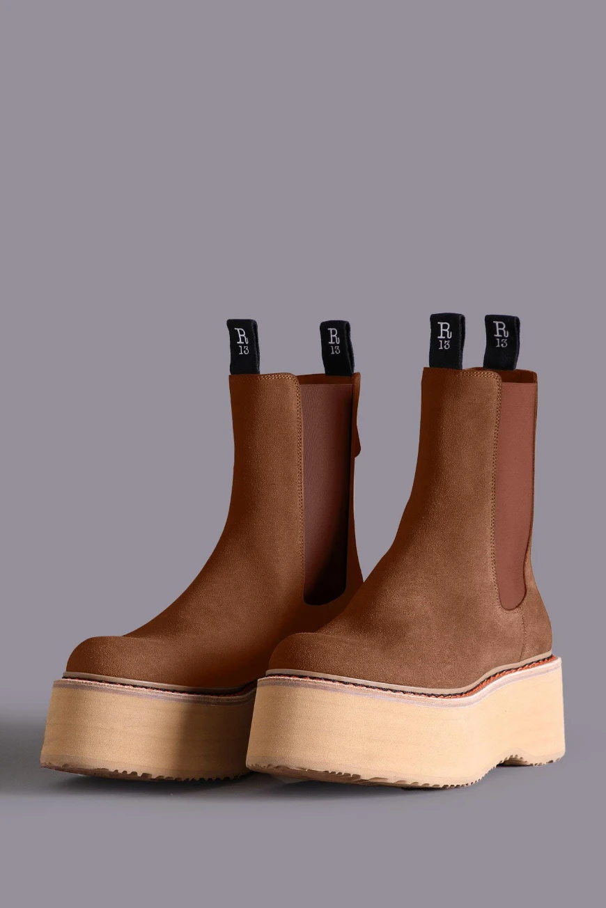 Boutique77 - מגפיים Double Stack Chelsea – R13S024507 – brown-suede – 1