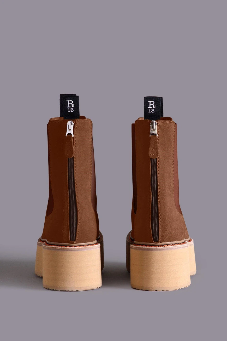Boutique77 - מגפיים Double Stack Chelsea – R13S024507 – brown-suede – 1