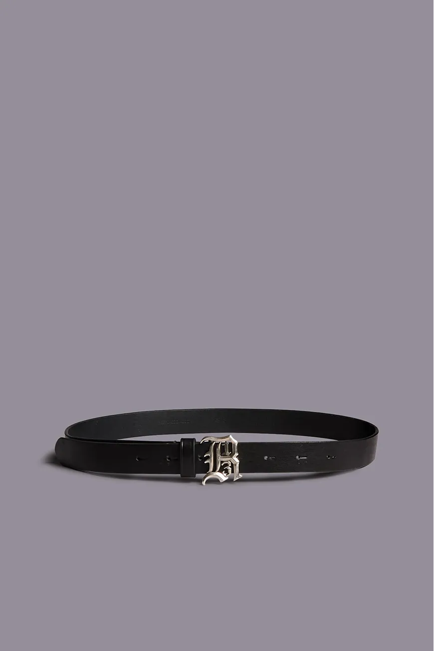 R13wa090 A082 Black Leather W Silver Buckle