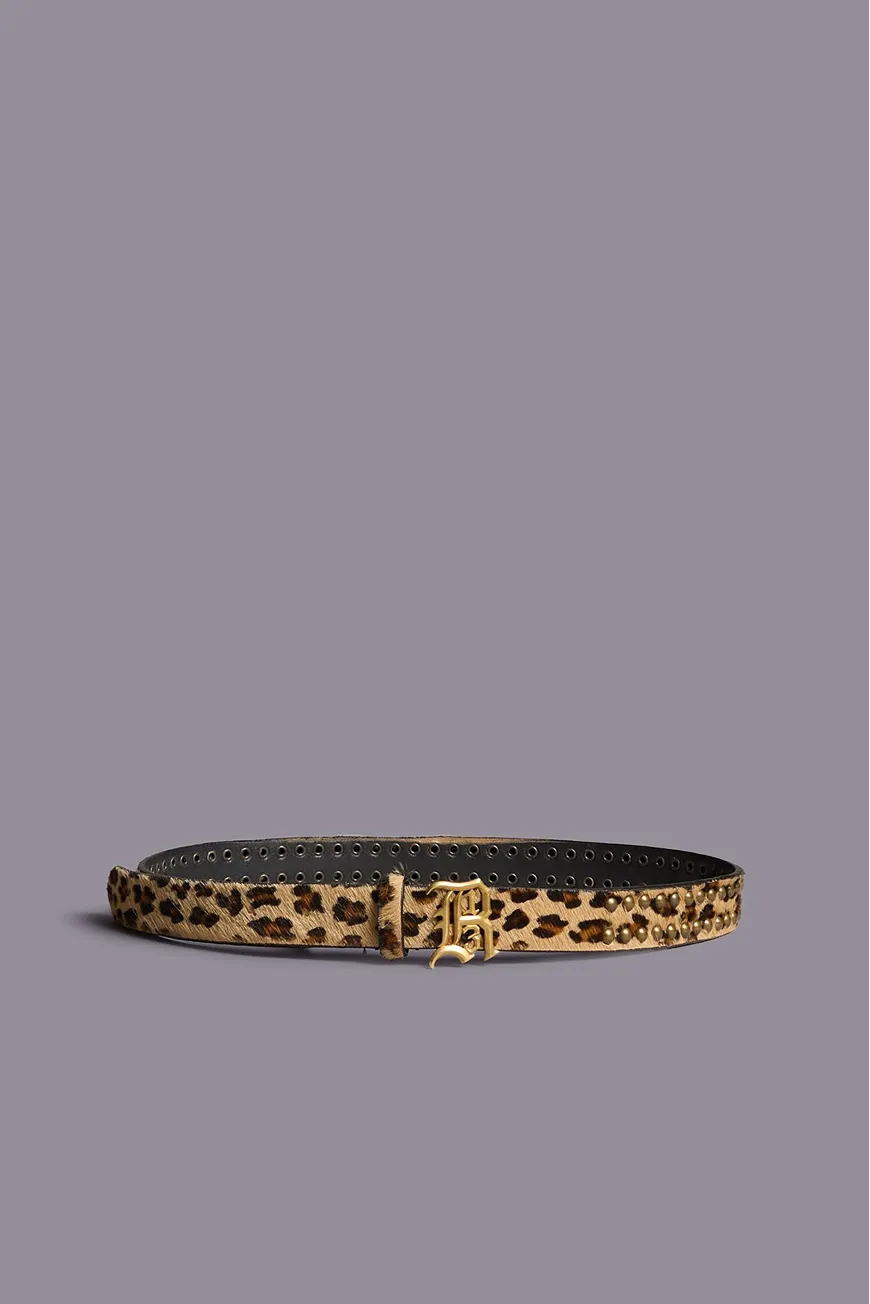 R13wa090 A093 Brown Leopard Pony Hair W Brass Dome Studs 1