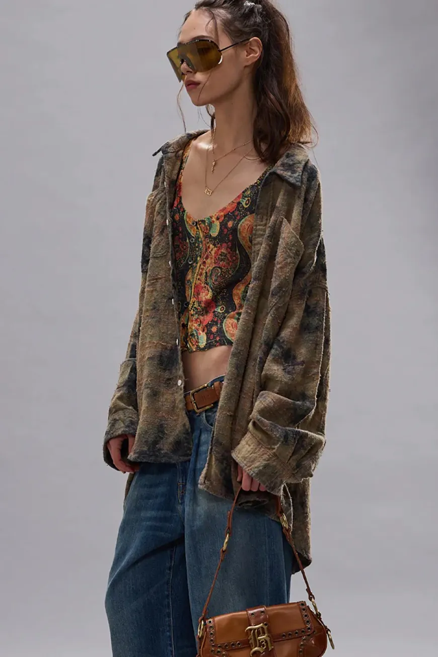 Boutique77 - חולצה Drop Neck – R13WR015R656B – bleached-orange-green-plaid – 1