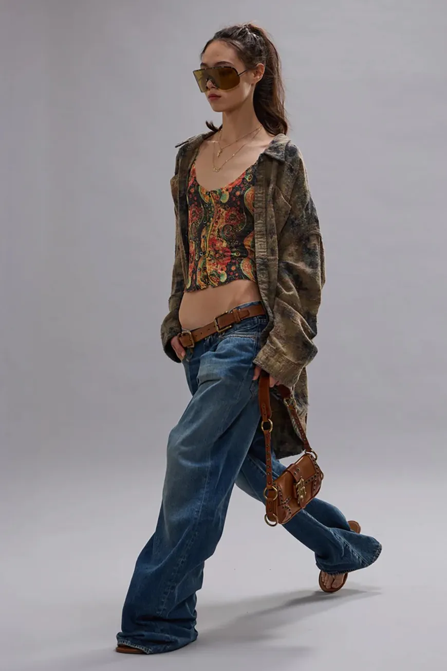 Boutique77 - חולצה Drop Neck – R13WR015R656B – bleached-orange-green-plaid – 1