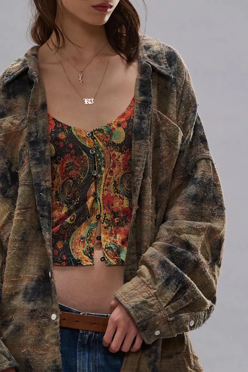 Boutique77 - חולצה Drop Neck – R13WR015R656B – bleached-orange-green-plaid – 2