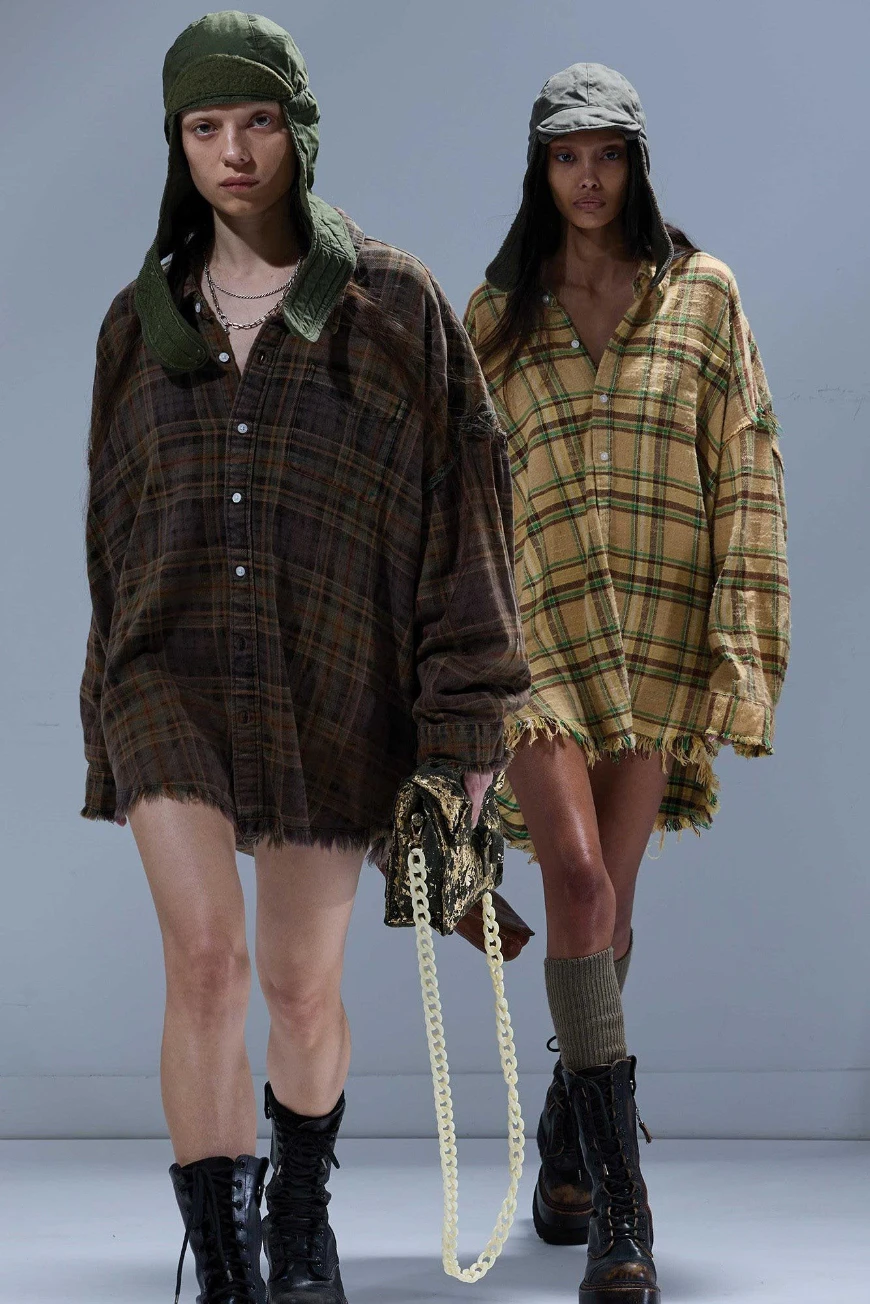 Boutique77 - חולצה Shredded Seam Drop Neck – R13WR075R607B – teal-navy-yellow-plaid-brown – 2