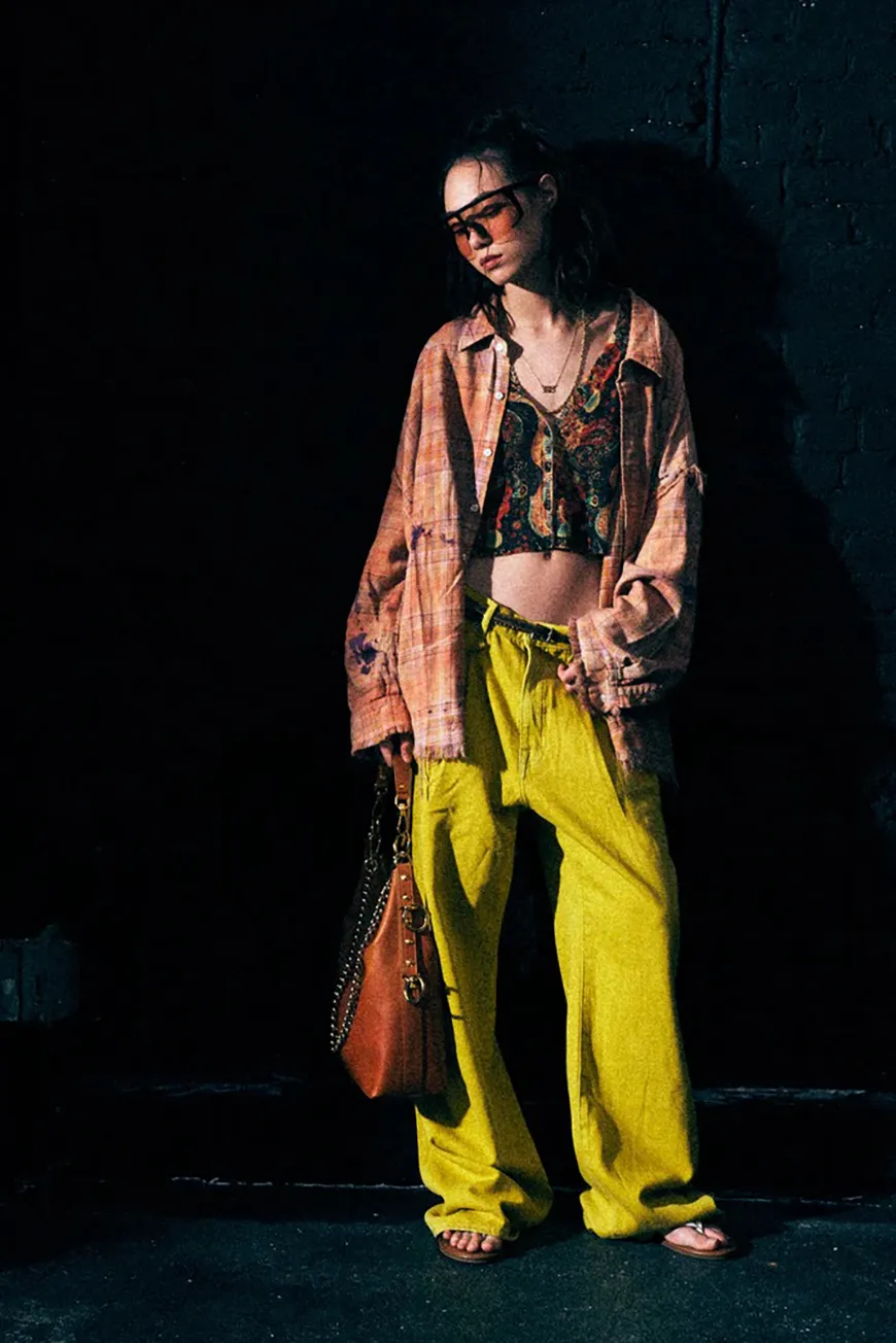 Boutique77 - חולצה Shredded Seam Drop Neck – R13WR075R654B – overdyed-orange-purple-plaid – 1