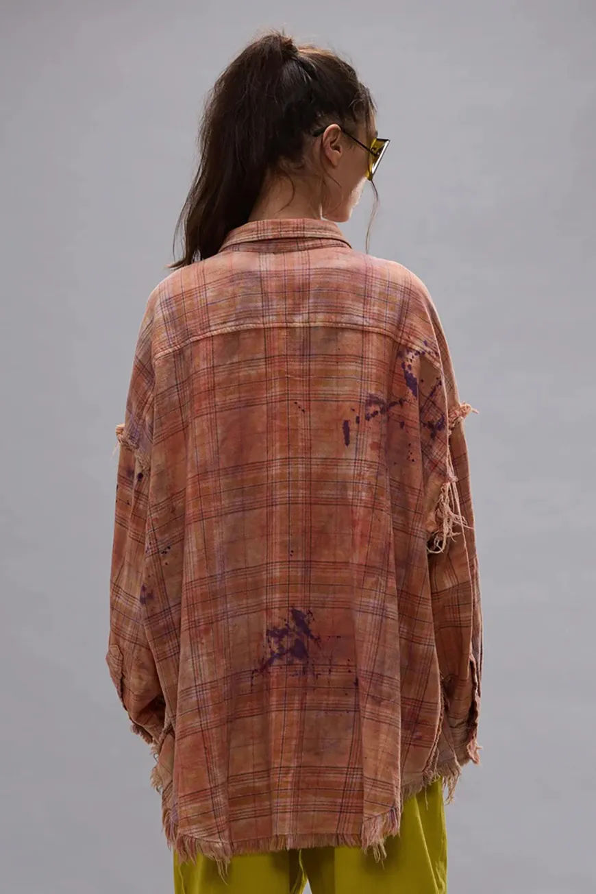 Boutique77 - חולצה Shredded Seam Drop Neck – R13WR075R654B – overdyed-orange-purple-plaid – 4