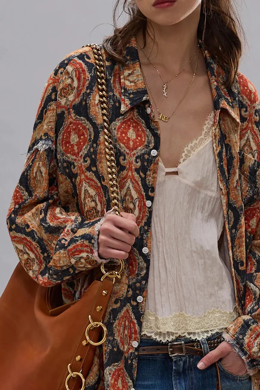 Boutique77 - חולצה Shredded Seam Drop Neck – R13WR075R662B – orange-dark-navy-multicolor – 2