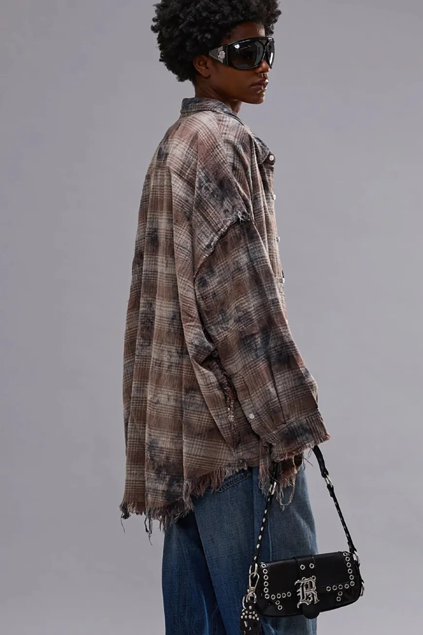 Boutique77 - חולצה Shredded Seam Drop Neck – R13WR075R684B – overdyed-grey-plaid – 1