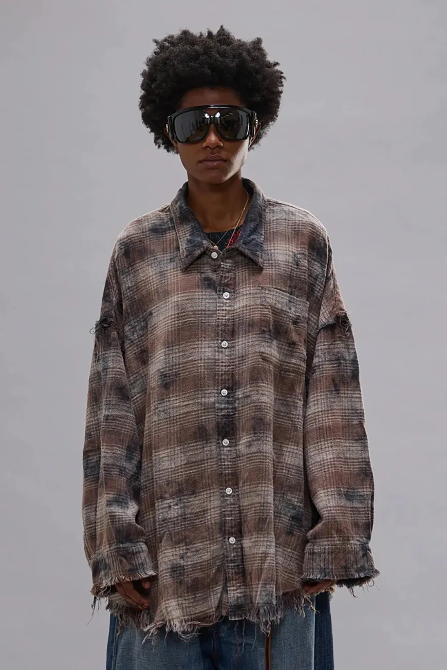 Boutique77 - חולצה Shredded Seam Drop Neck – R13WR075R684B – overdyed-grey-plaid – 3