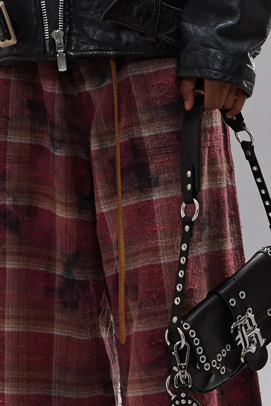 Boutique77 - מכנסיים Cropped Wide Leg Utility – R13WR412R655B – overdyed-purple-plaid – 1