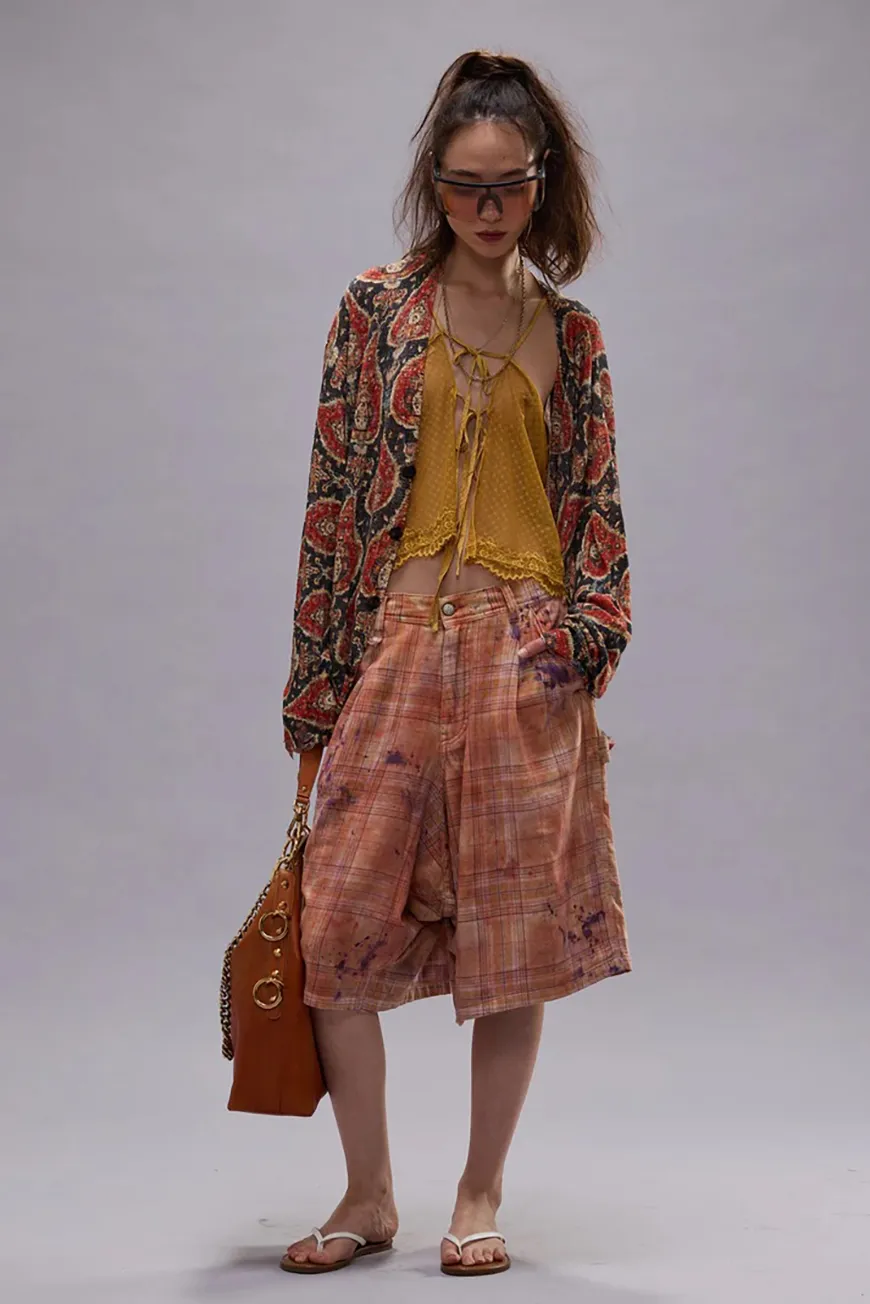 Boutique77 - מכנסיים קצרים Jesse Carpenter – R13WR553R654B – overdyed-orange-purple-plaid – 1