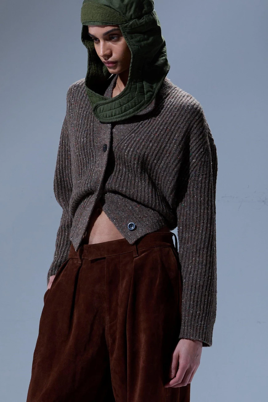 Boutique77 - סוודר Split Hem Ribbed – R13WY296Y231B – brown-tweed – 1